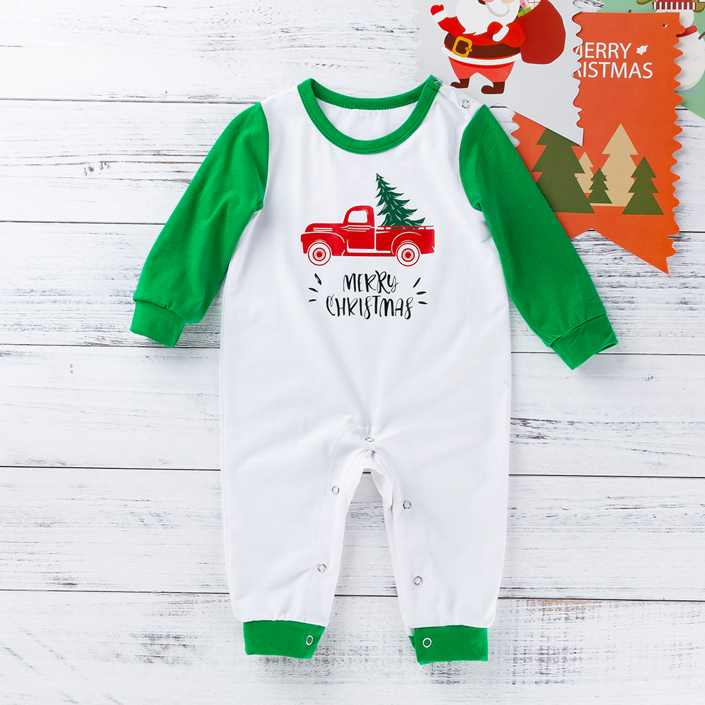 

Baby Christmas Style Tractor and Tree Print Long-sleeve Jumpsuit