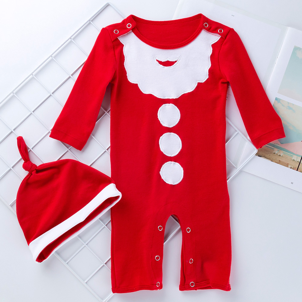 

Baby Girl Christmas Santa Style Long-sleeve Jumpsuit and Hat
