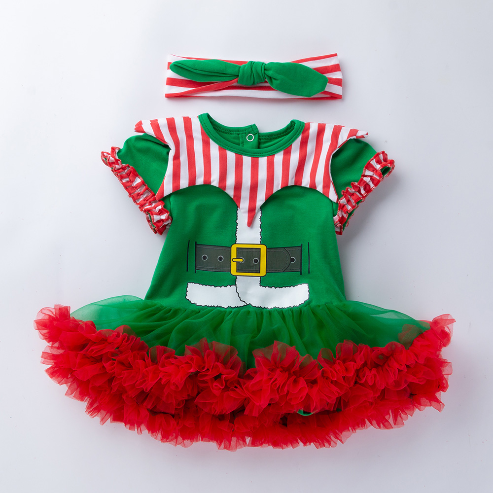 

Baby Girl Christmas Doll Collar Tulle Design Short-sleeve Dress Romper and Headband