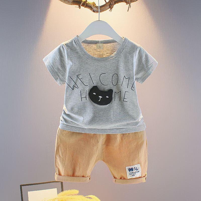 

Baby / Toddler Letter Print and 3D Cat Tee and Solid Shorts Set