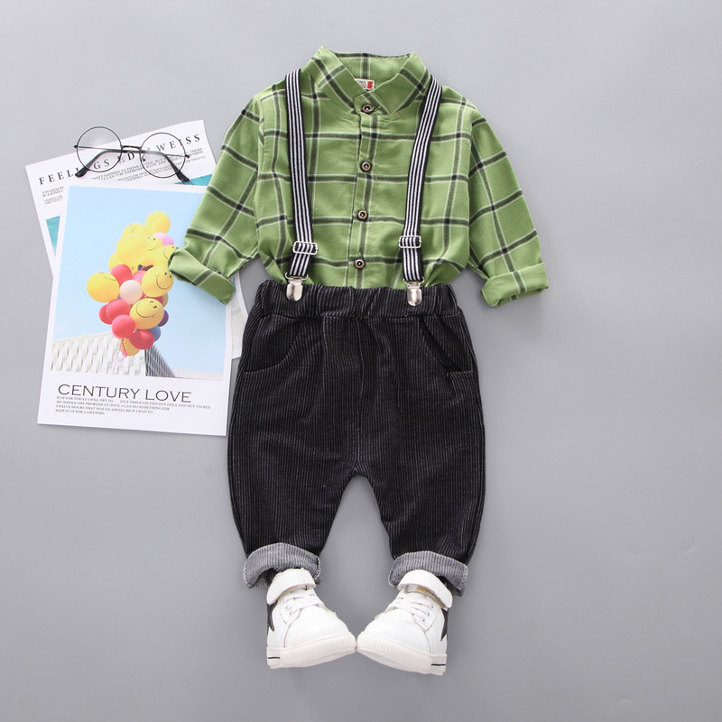 

Baby / Toddler Stylish Plaid Shirt and Solid Suspender Shorts Set