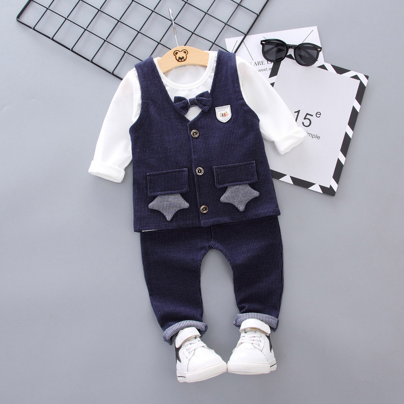

3-piece Baby / Toddler Gentlemanly Solid Bow Tie Top Stars Decorative Vest and Pants Party Suit