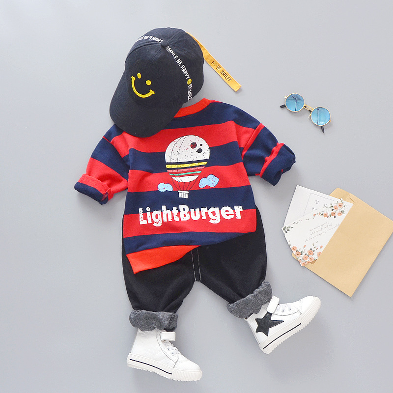 

Baby / Toddler LIGHTBURGER Print Striped Longsleeves Top and Solid Pants Set