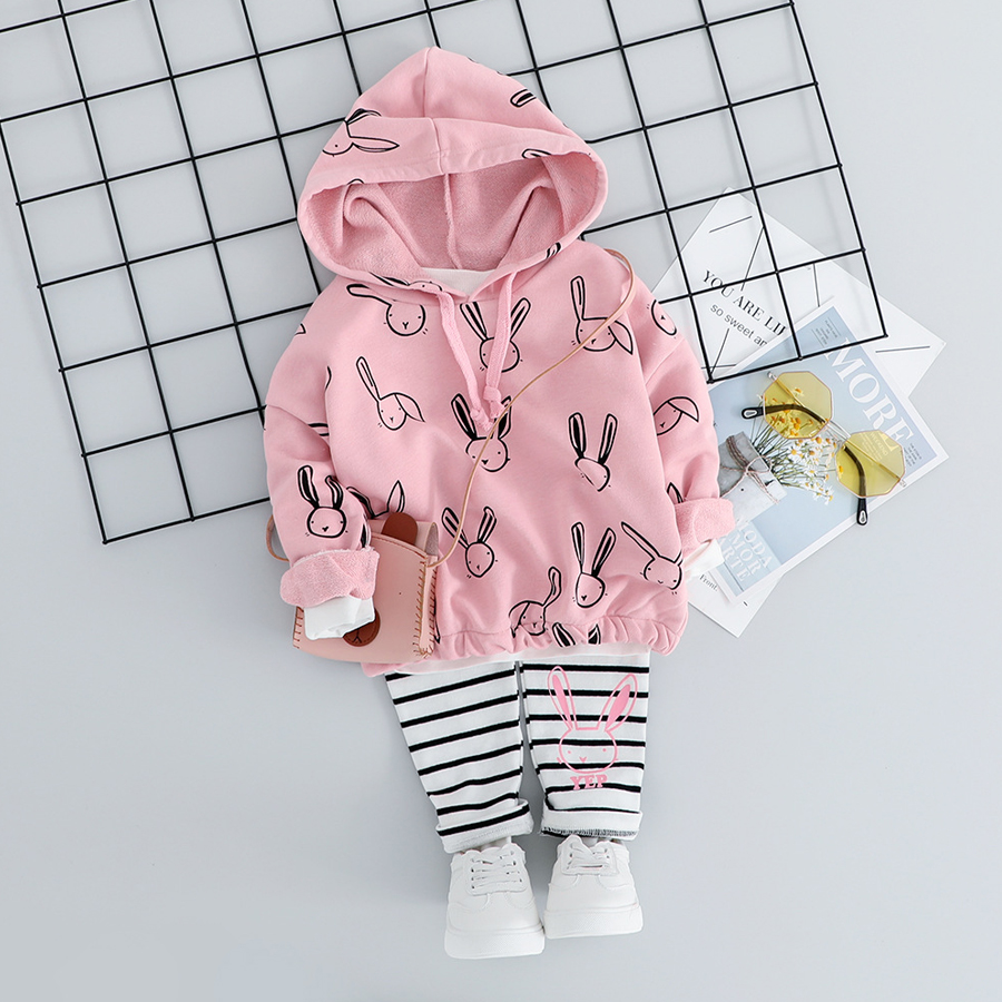 

Baby / Toddler Adorable Rabbit Print Hoodies and Striped Pants Set