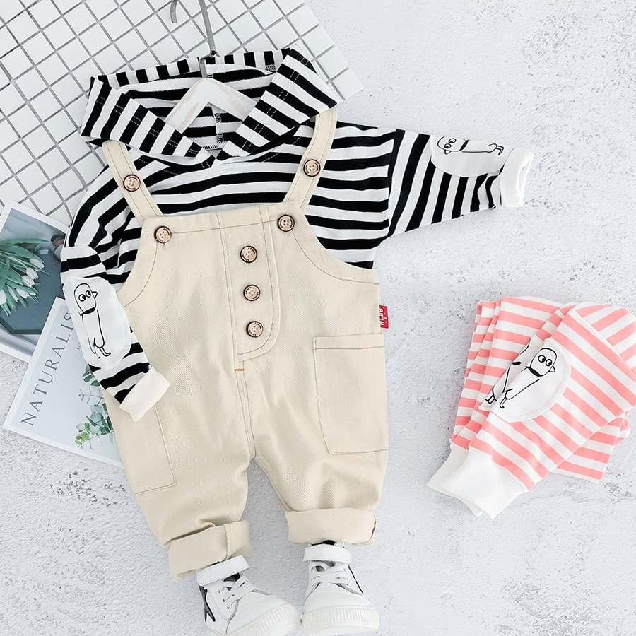

Baby / Toddler Little Bird Applique Striped Hoodies and Overalls Set