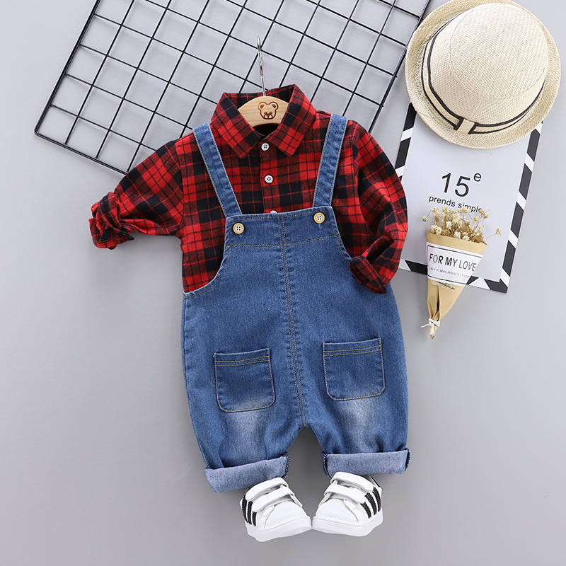 

Baby / Toddler Trendy Plaid Shirt and Denim Overalls Set