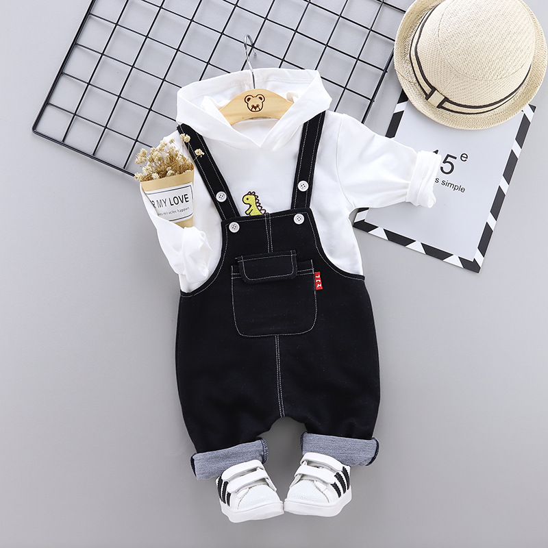 

Baby / Toddler Lovely Dino Embroidery Hoodies and Denim Overalls Set