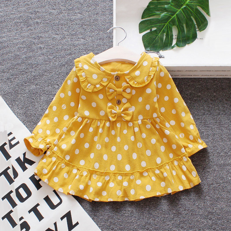 

Lovely Dotted Bow Decor Long-sleeve Dress for Baby and Toddler Girl