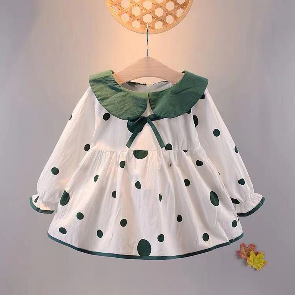 

Baby/ Toddler Girl's Doll Collar Polka Dots Tie-up Dress