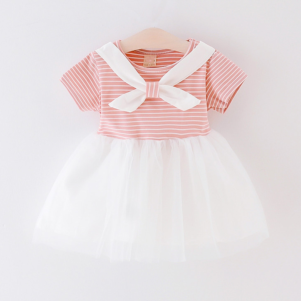 

Striped Knot Decor Tulle Short-sleeve Dress
