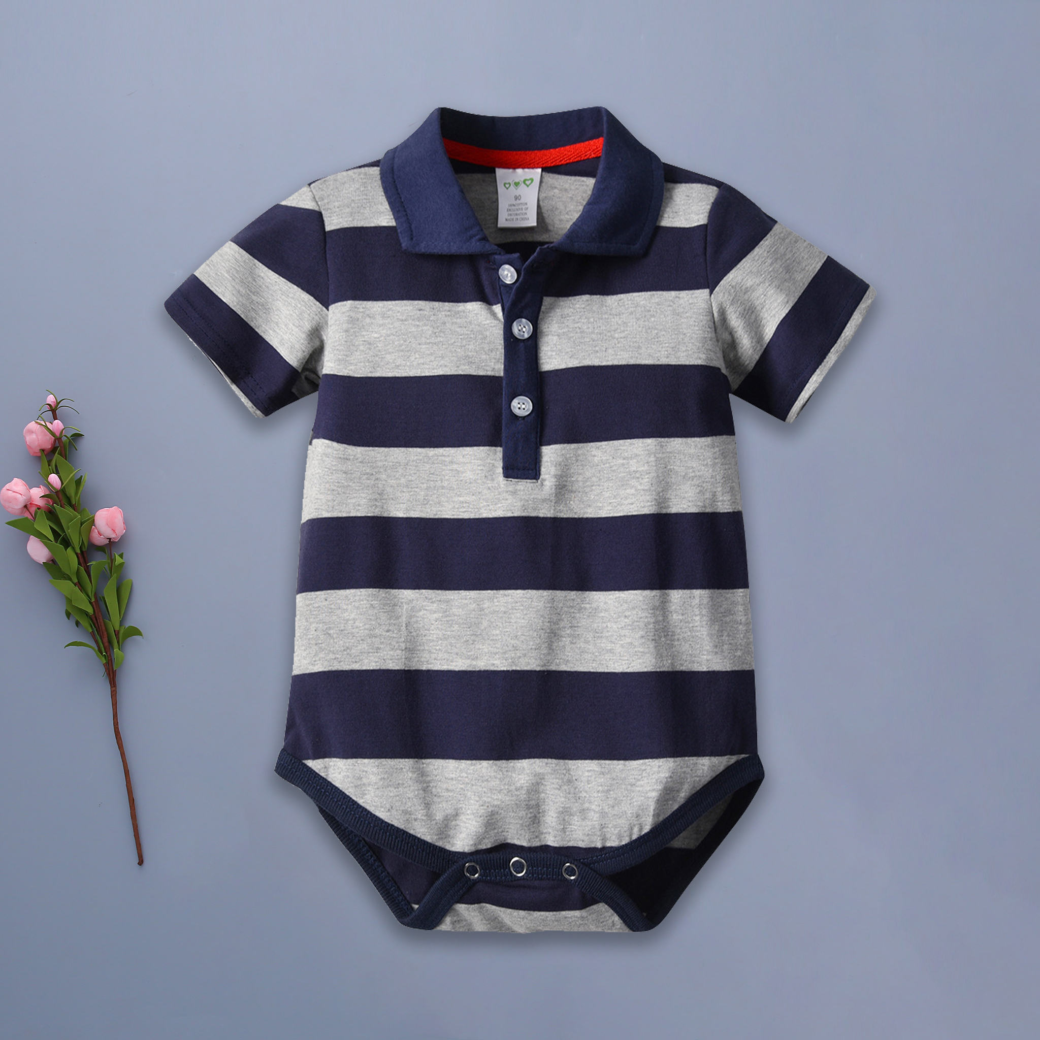 

Polo Collar Striped Bodysuit