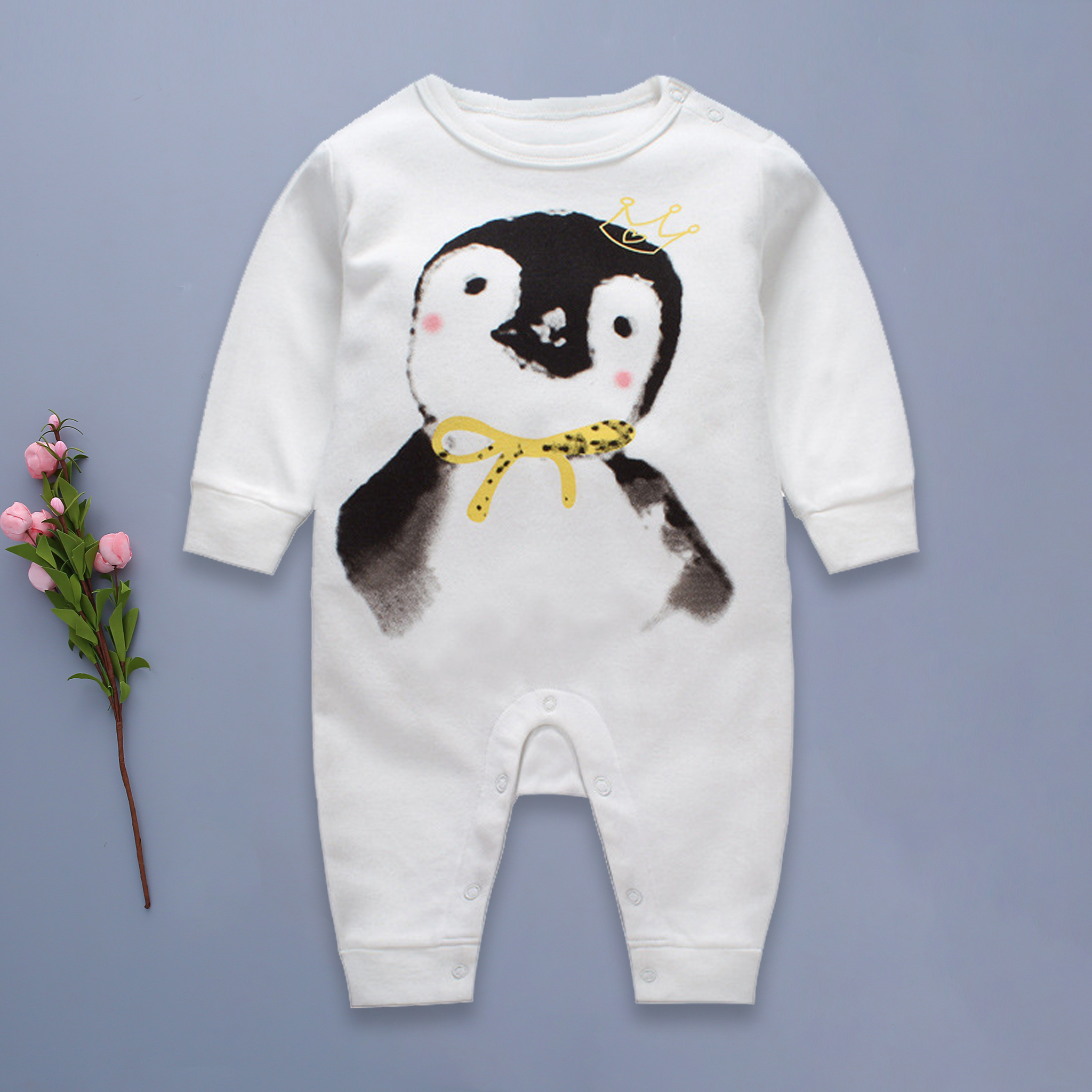 

Baby Long Sleeve Penguin Jumpsuit in White