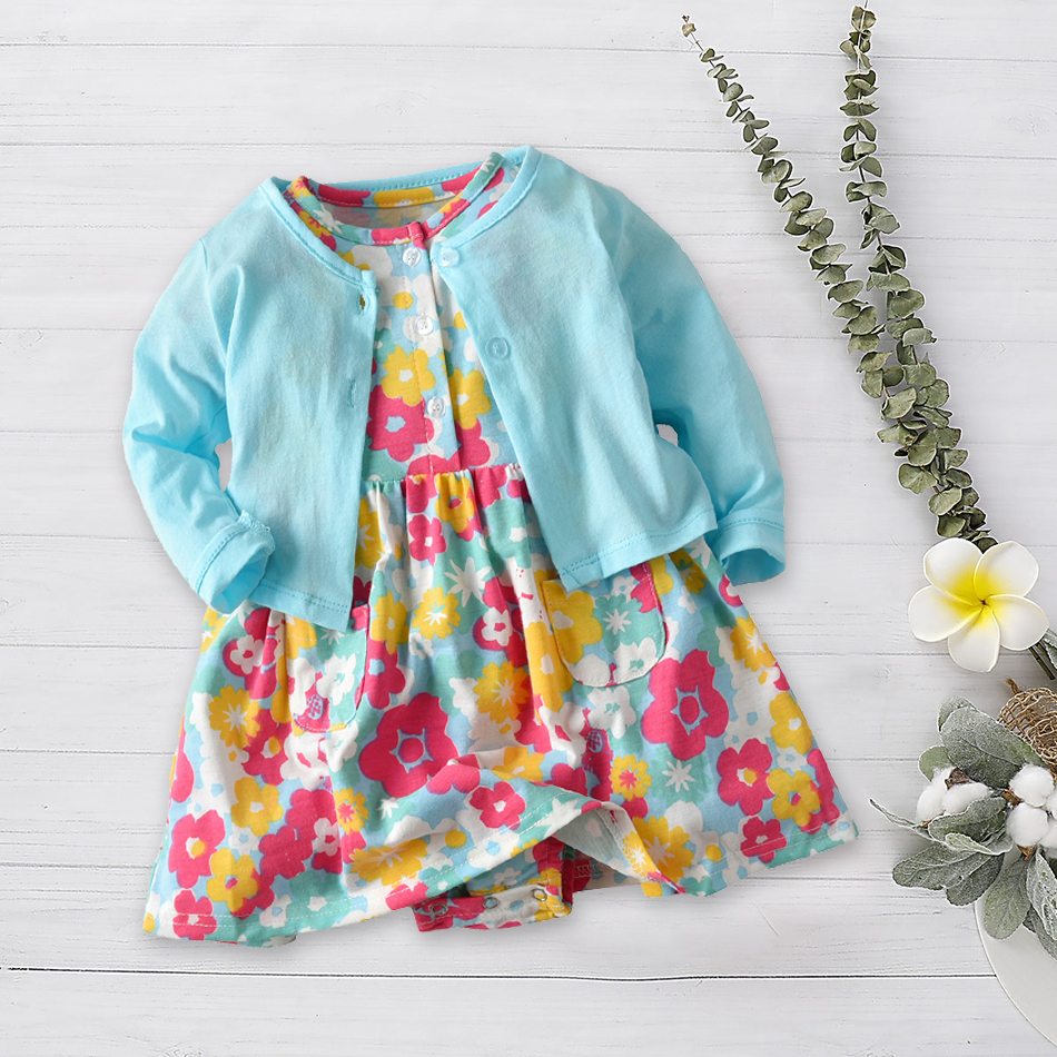 

Solid Coat and Floral Print Short-sleeve Dress Set