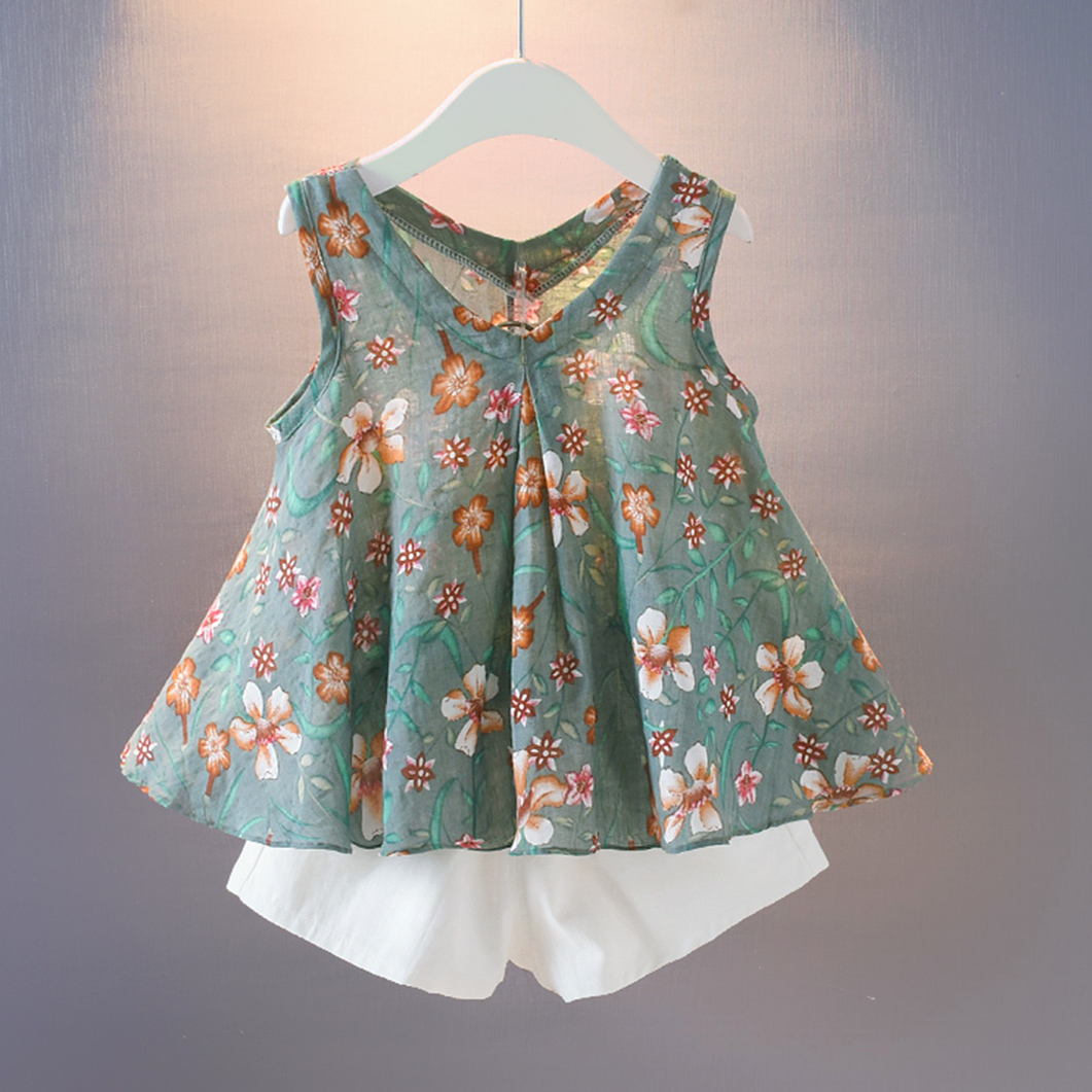 

Baby / Toddler Pretty Floral Allover Sleeveless Top and Shorts Set