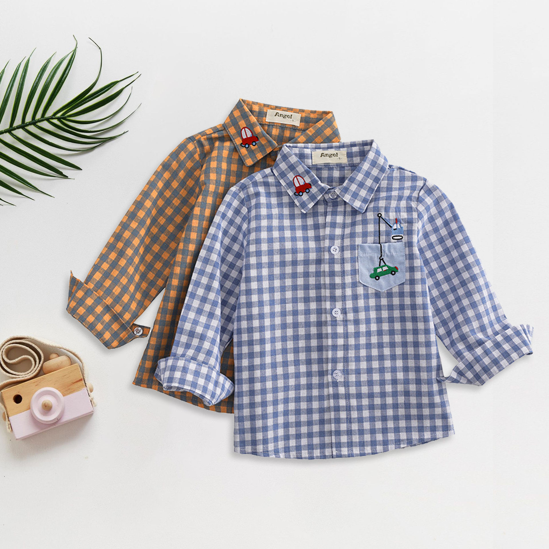 

Baby / Toddler Little Car Embroidery Plaid Shirt