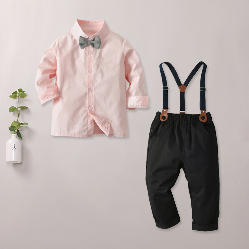 

Baby / Toddler Solid Bowknot Long-sleeve Shirt and Suspender Pants Set
