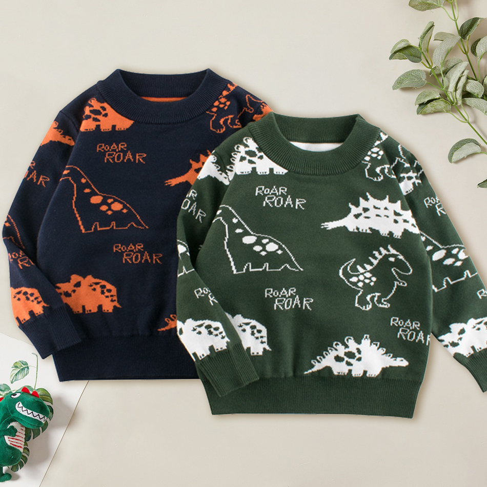 

Trendy Dinosaur Allover Print Knitted Sweater