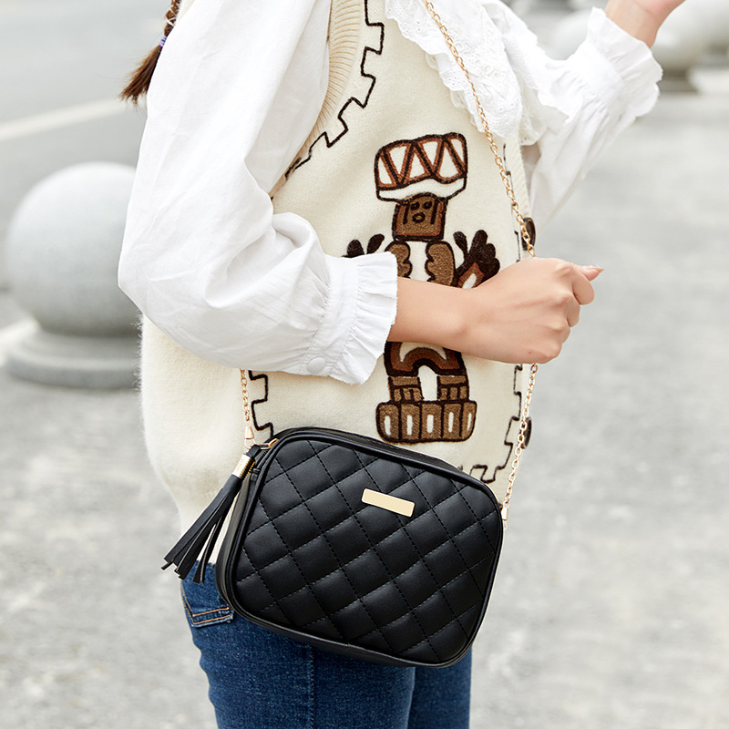 

Top Zipper Tassel Quilted Crossbody Handbags Chain Bag PU Purse