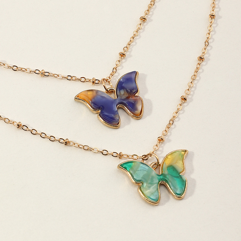 

2-pack Colorful Butterfly Pendant Golden Necklace for Girls