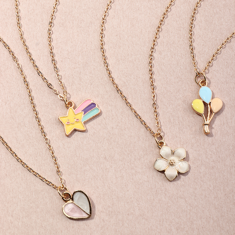 

4-pack Flower Star Balloon Heart Pendant Golden Necklace Set for Girls