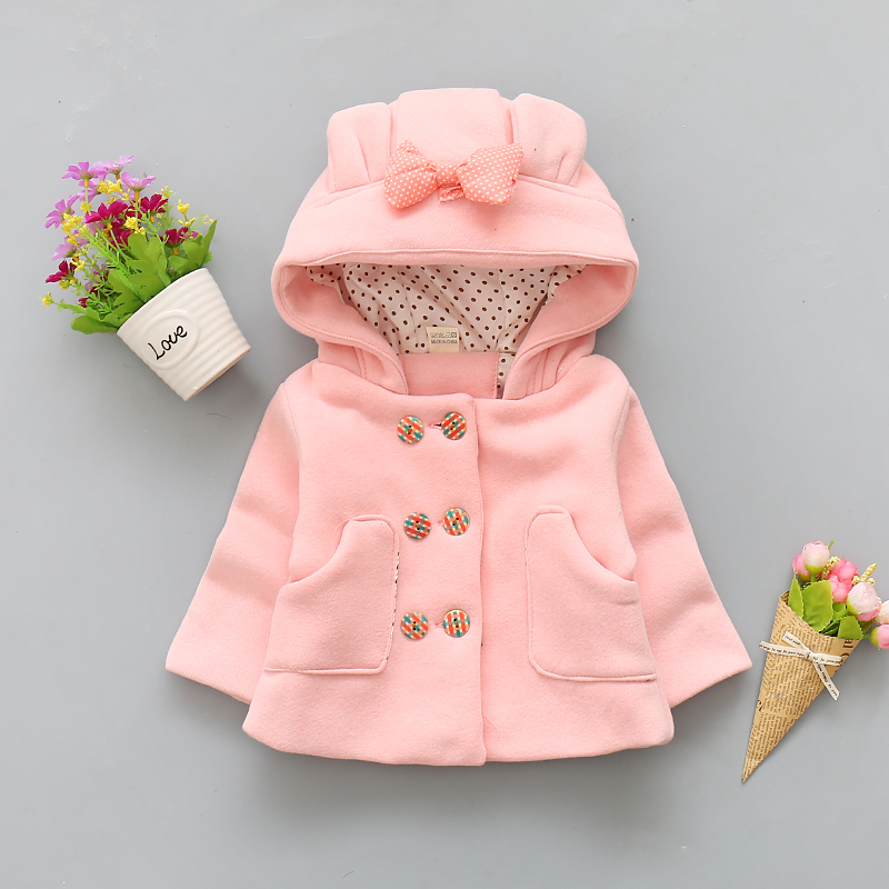 

Sweet Bow Decor Double Breasted Hooded Coat for Baby Girl