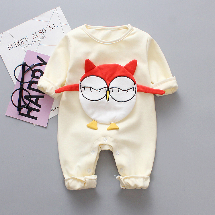 

Cute Bird Appliqued Long-sleeve Jumpsuit for Baby Girl