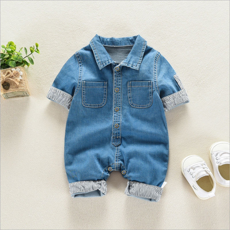 

Denim Polo Collar Short-sleeve Baby Jumpsuit