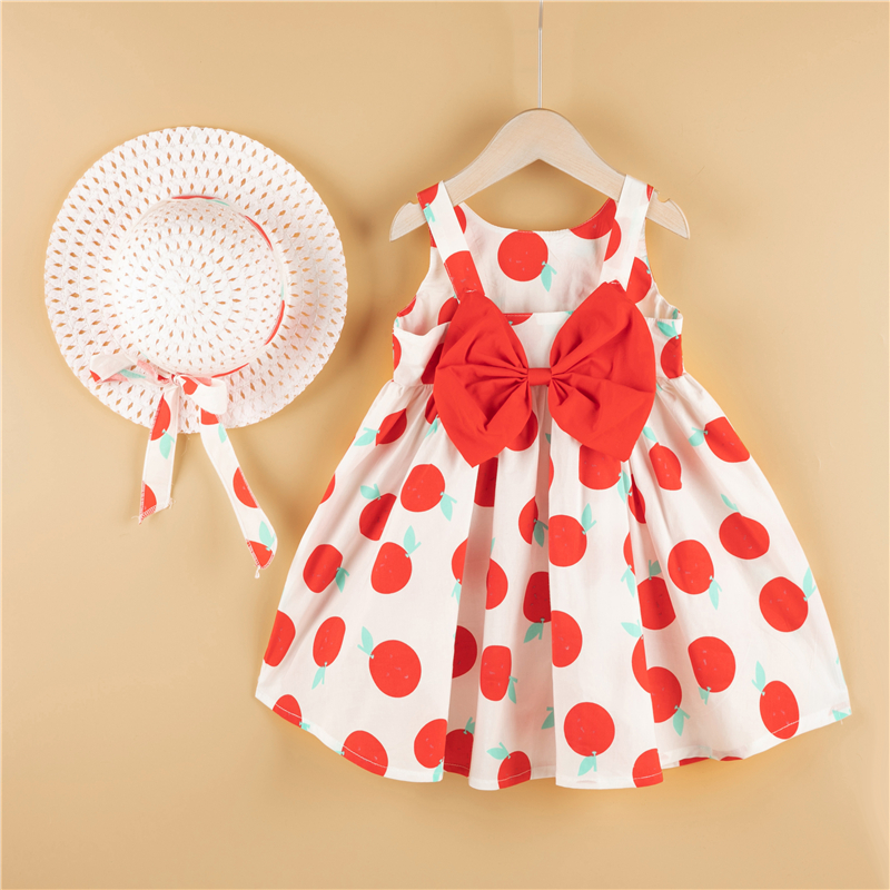 

2-piece Baby / Toddler Girl Adorable Fruit Print Bowknot Dress and Hat Sets