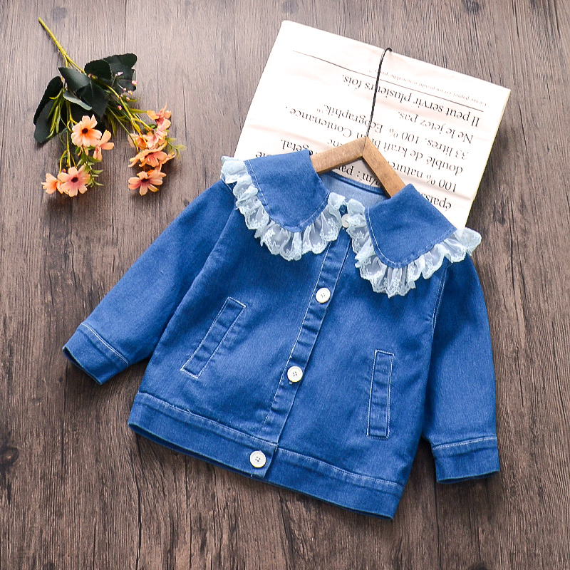 

Baby / Toddler Girl Denim Lace Doll Collar Jacket