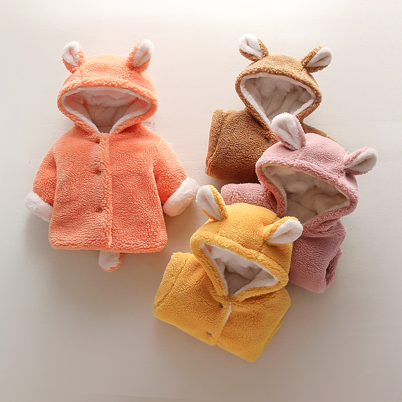 

Solid 3D Ear Hooded Long-sleeve Fleece Baby Coat Jacket