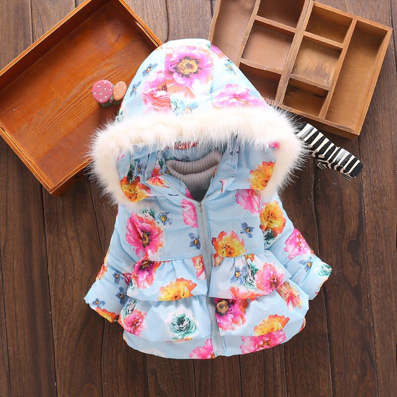 

Baby / Toddler Floral Flounced Hooded Long-sleeve Quilt Coat