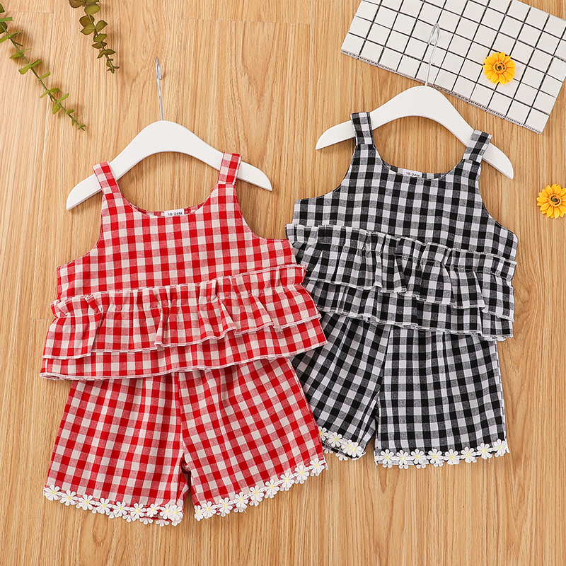 

2-piece Baby / Toddler Casual Plaid Camisole and Shorts Set