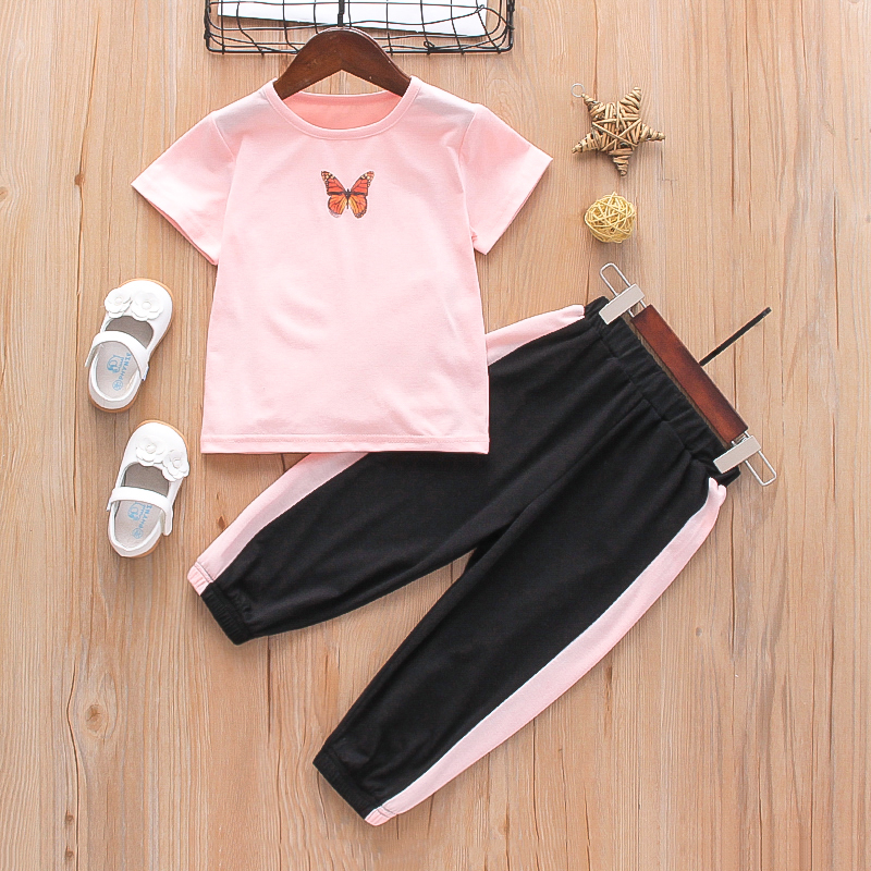 

2-piece Toddler Girl Butterfly Tee and Casual Sporty Pants Set