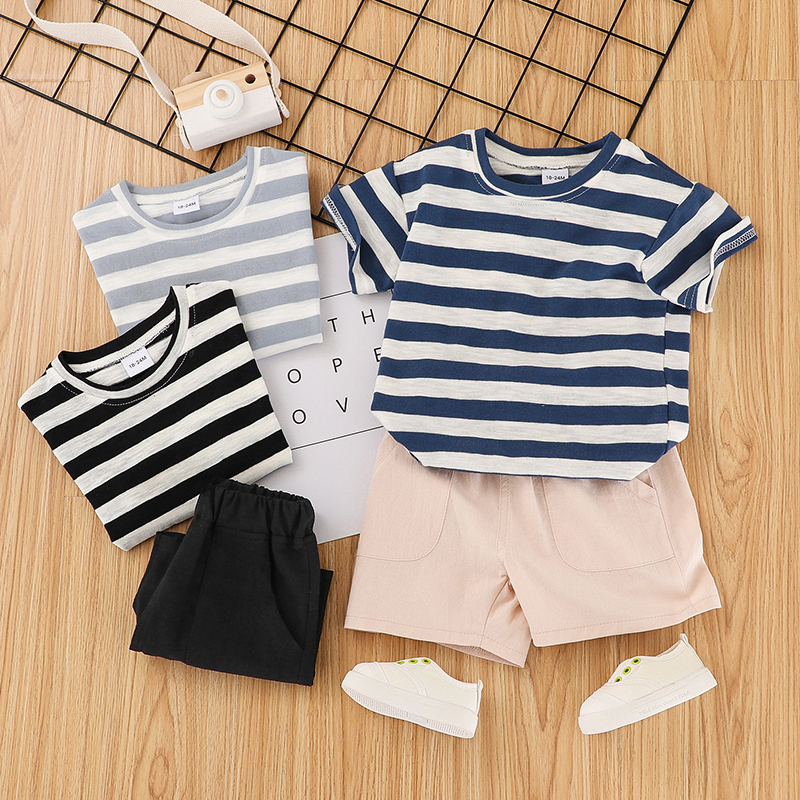 

2-piece Baby / Toddler Boy Casual Striped Tee and Shorts Set