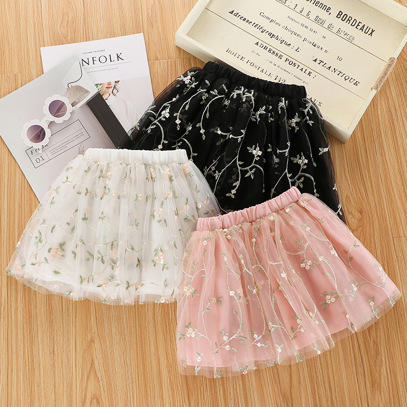 

Solid Floral Embroidered Mesh Layered Baby Skirt