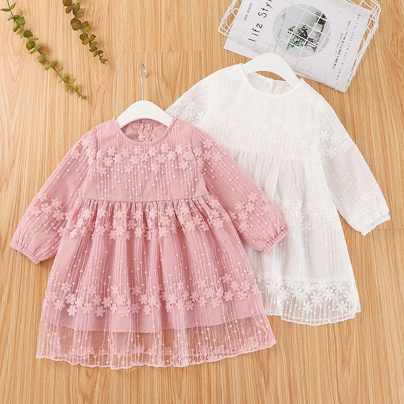 

1pc Baby Girl Long-sleeve Floral Sweet Dress