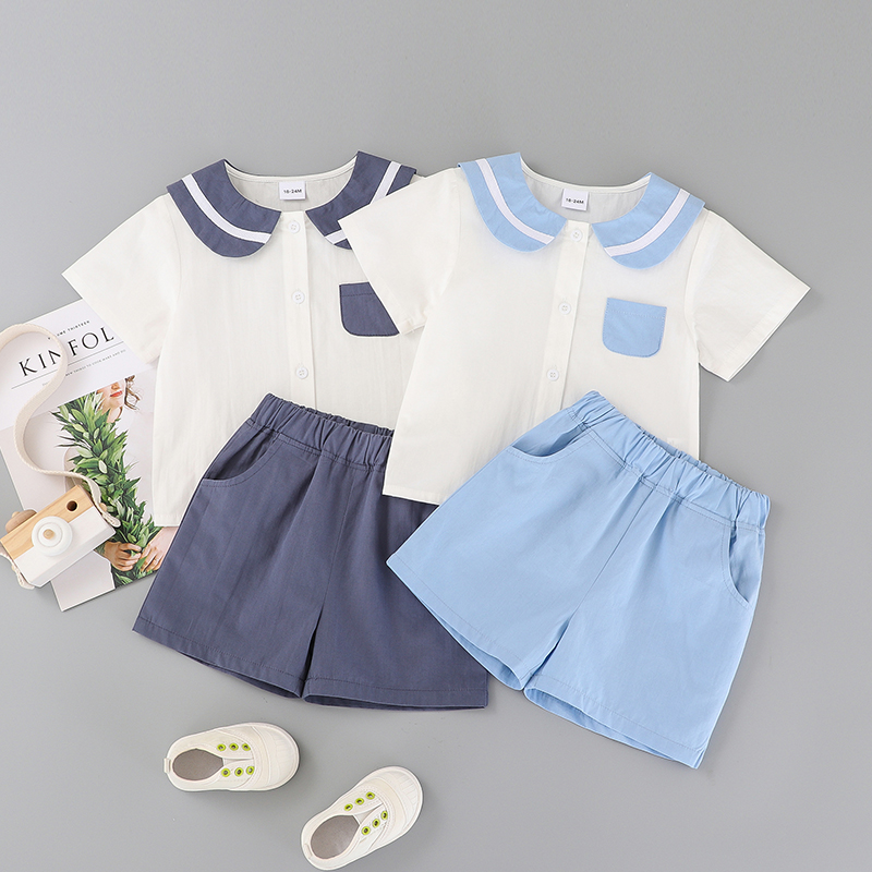 

2pcs Toddler Boy Cotton Short-sleeve Shorts Suit school Toddler's Sets
