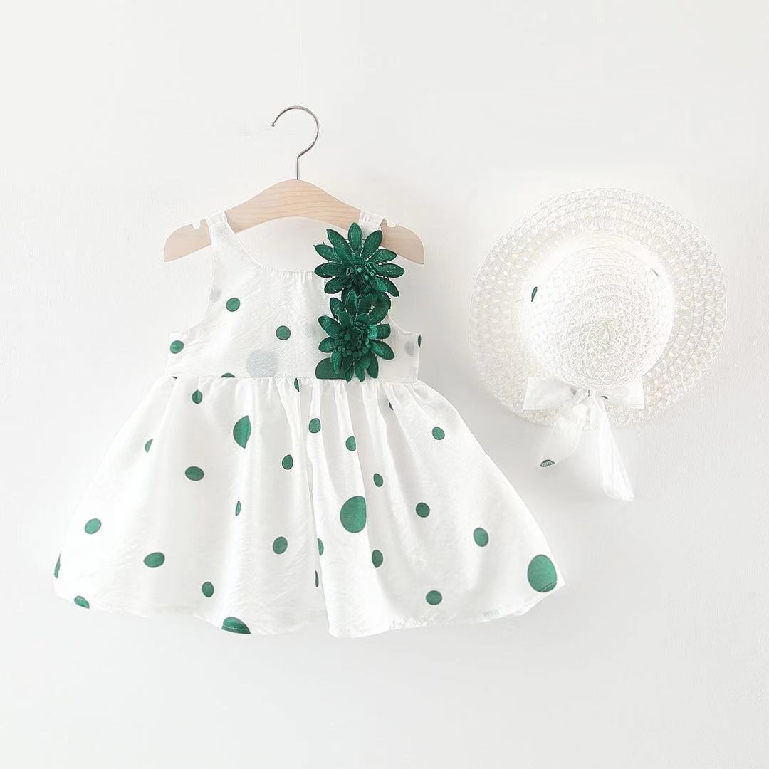 

Toddler Girl Floral Polka Dots Dress with Hat