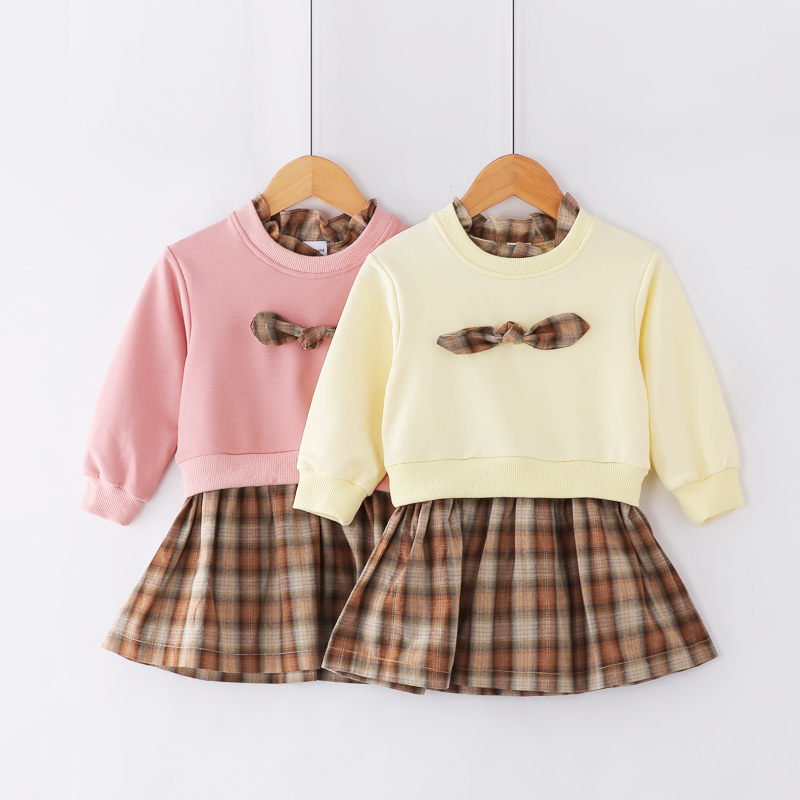 

Baby / Toddler Bowknot Plaid Splice Dress