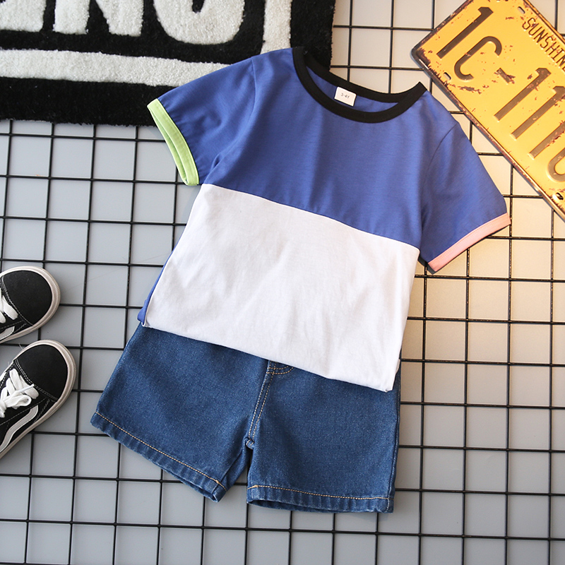 

2-piece Toddler Boy Splice Tee and Denim Shorts Set