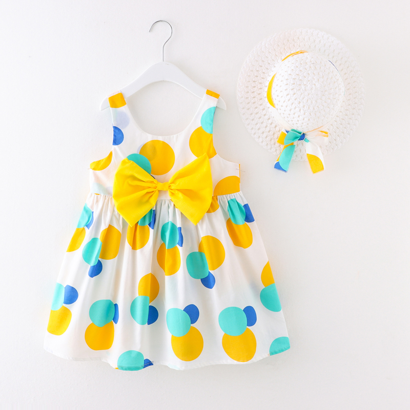 

2-piece Toddler Girl Polka dots Print Bowknot Dress and Hat Set