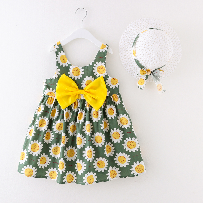 

2-piece Toddler Girl Summer Sunflower Dress and Hat Set
