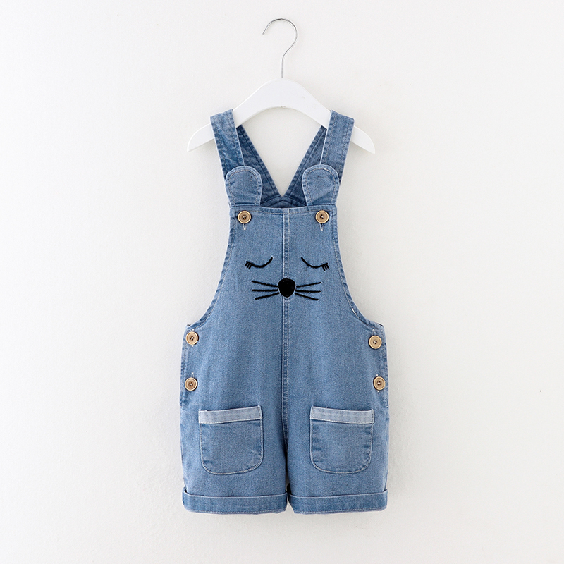 

Toddler Cat Embroidered Denim Overalls