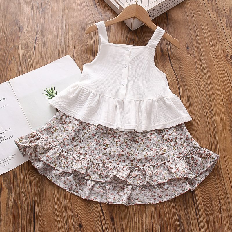 

2-piece Toddler Girl Solid Ruffled Tank Top and Floral Print Skirt