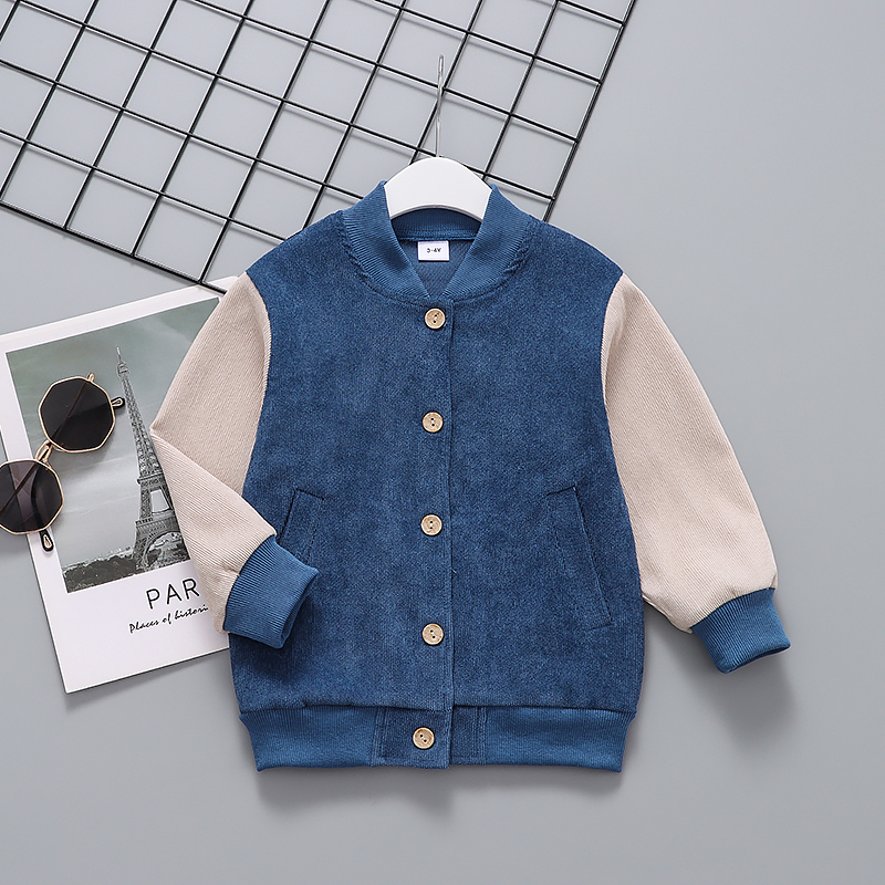 

Toddler Girl/Boy Button Design Stitching Baseball Jacket Coat with Pocket