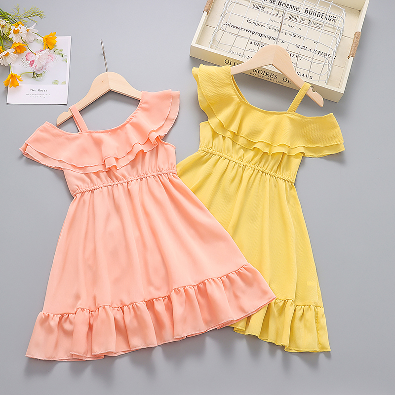 

Toddler Girl Ruffled One Shoulder Strap Solid Dress