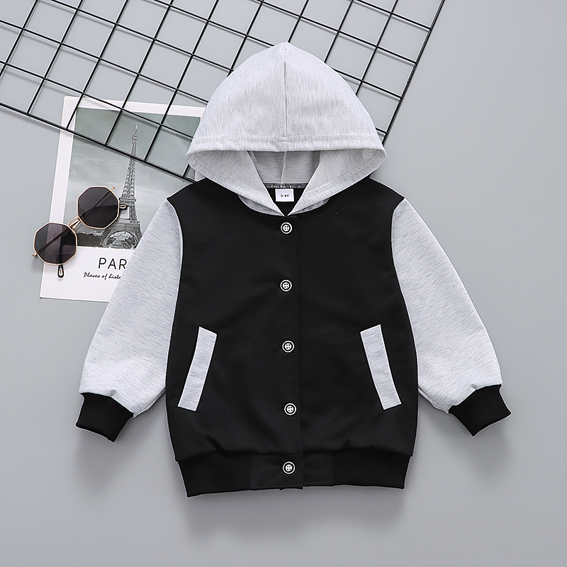 

Toddler Girl Button Design Colorblock Hooded Baseball Jacket Coat with Pocket