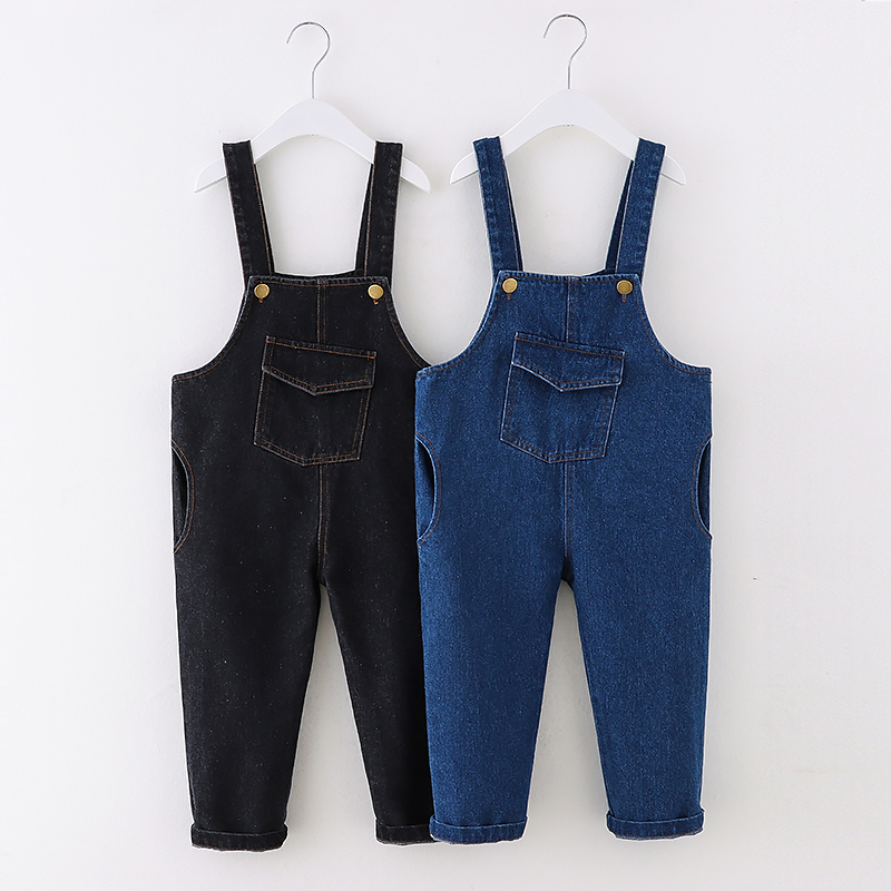 

Toddler Girl/Boy 100% Cotton Button Design Pocket Denim Overalls