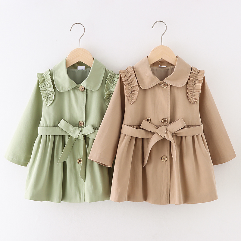 

Toddler Girl Ruffled Doll Collar Button Design Solid Coat Jacket with Belt