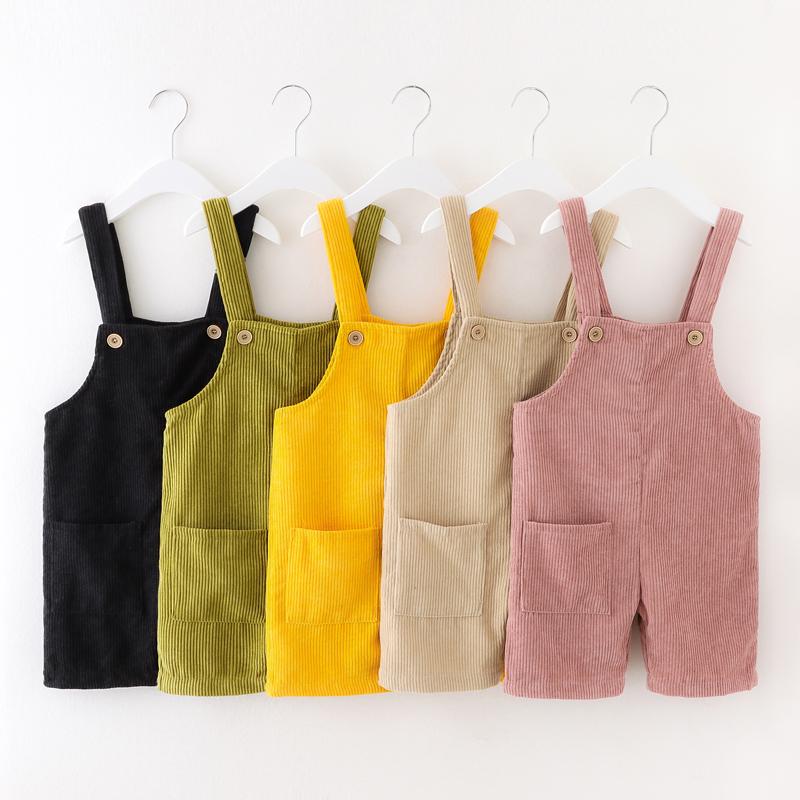 

Toddler Fashionable Solid Overalls with Pocket